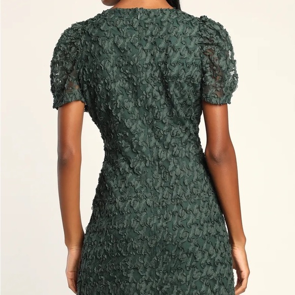 💚 Lulus Dark Green Puff Sleeve Mini Dress - Picture 3 of 4